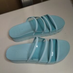 Light Blue Women's Slide Sandals with Triple Straps